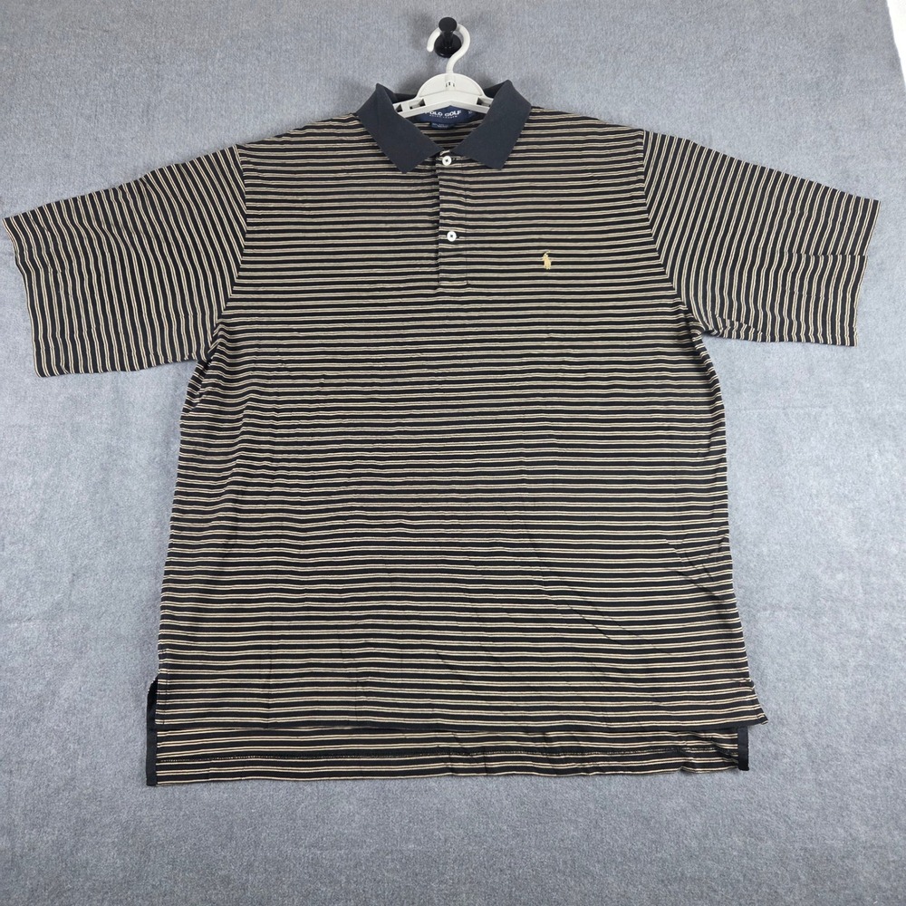 Polo Golf Ralph‎ Lauren Shirt Mens XL Blue Tan Striped Pima Cotton Excellent